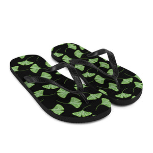 Black & Green Ginkgo Leaves Unisex Flip-Flops