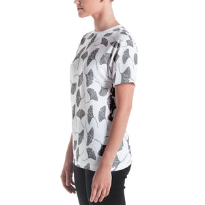 Ginkgo Leaves White and Black All-Over Cut & Sew Women's T-shirt