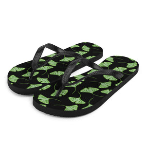Black & Green Ginkgo Leaves Unisex Flip-Flops