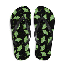 Load image into Gallery viewer, Black &amp; Green Ginkgo Leaves Unisex Flip-Flops