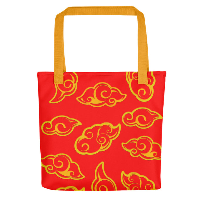 Kumo Clouds Gold & Red All-Over Tote Bag