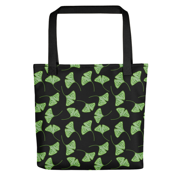 Ginkgo Leaves Black & Green All-Over Tote Bag